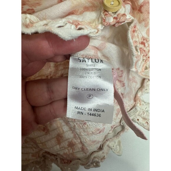 SAYLOR Size XS Janiya Floral Eyelet Crop Top V-Neck Ruffle Smocked Button Front - Picture 10 of 15